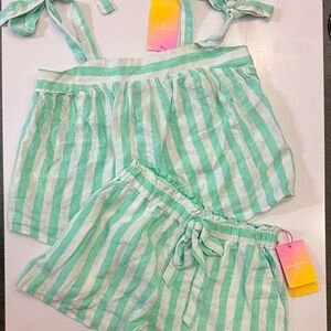 Striped Green and White Two-Piece Set